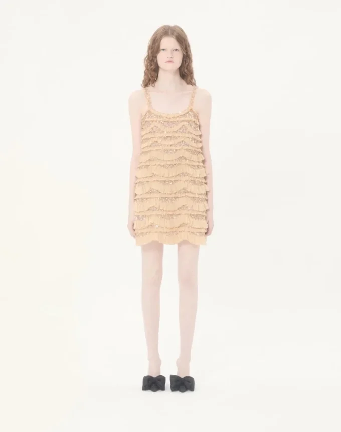 Kurzes Kleid aus Tüll mit Illusione-Stickerei Kurzes Kleid aus Tüll mit Illusione-Stickerei