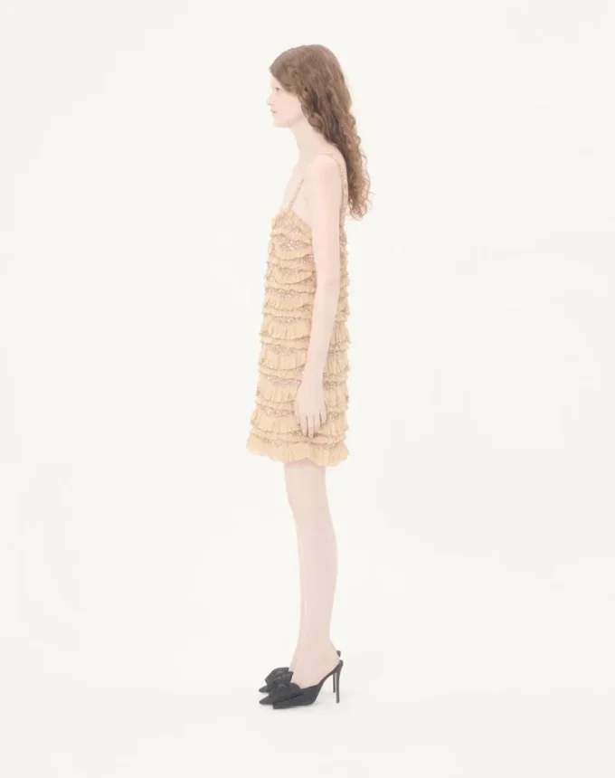 Kurzes Kleid aus Tüll mit Illusione-Stickerei Kurzes Kleid aus Tüll mit Illusione-Stickerei