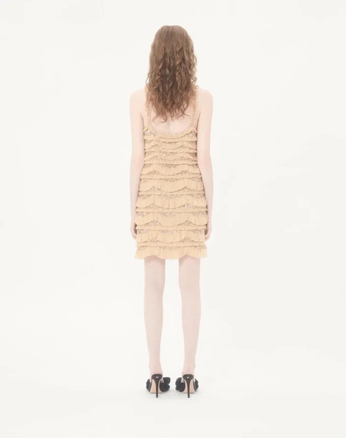 Kurzes Kleid aus Tüll mit Illusione-Stickerei Kurzes Kleid aus Tüll mit Illusione-Stickerei