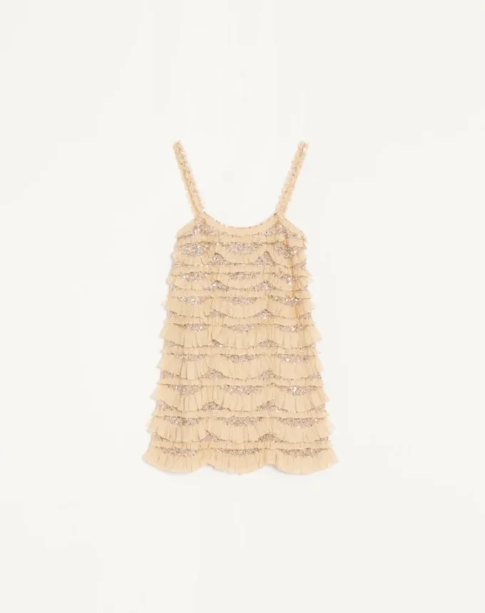 Kurzes Kleid aus Tüll mit Illusione-Stickerei Kurzes Kleid aus Tüll mit Illusione-Stickerei