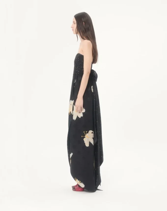 Langes Kleid aus Crêpe de Chine Jacquard Apres L’Hiver Lilium Langes Kleid aus Crêpe de Chine Jacquard Apres L’Hiver Lilium