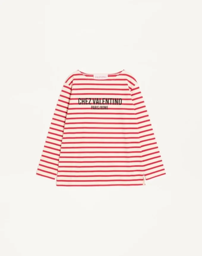 LANGÄRMELIGES BAUMWOLL-T-SHIRT MIT CHEZ VALENTINO-PRINT LANGÄRMELIGES BAUMWOLL-T-SHIRT MIT CHEZ VALENTINO-PRINT