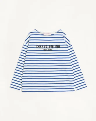 Langärmliges Baumwoll-T-Shirt mit Chez Valentino-Print Langärmliges Baumwoll-T-Shirt mit Chez Valentino-Print