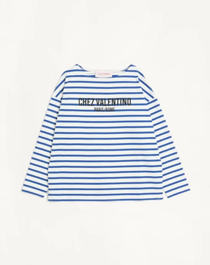 Langärmliges Baumwoll-T-Shirt mit Chez Valentino-Print Langärmliges Baumwoll-T-Shirt mit Chez Valentino-Print