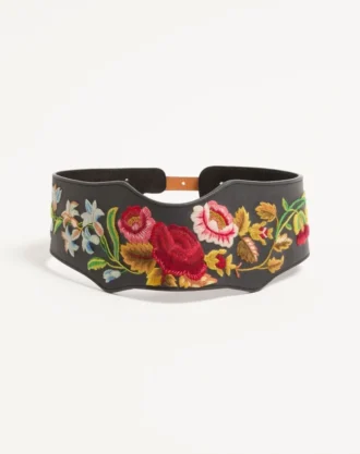 Ledergürtel mit floraler Stickerei 95 mm