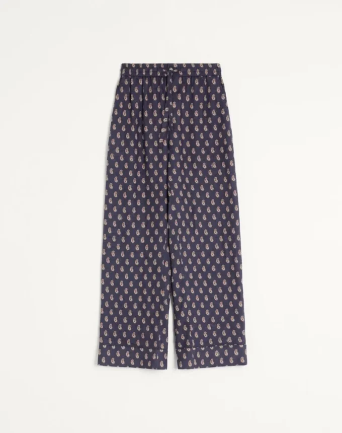 Leichte Leinenhose mit Umschlag und Voyage Imaginaire-Print Leichte Leinenhose mit Umschlag und Voyage Imaginaire-Print