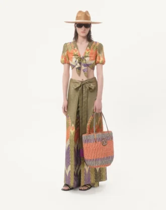 Lurex-Hose mit Voyage Imaginaire-Print
