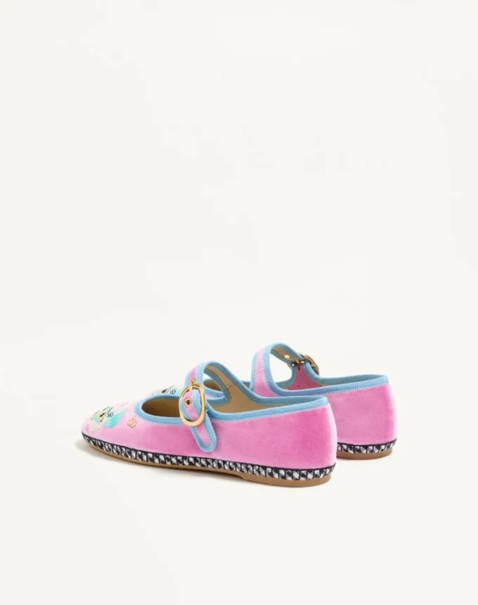 Mary-Jane Endouce Samt-Ballerinas mit Le Chat De La Maison-Stickerei Mary-Jane Endouce Samt-Ballerinas mit Le Chat De La Maison-Stickerei