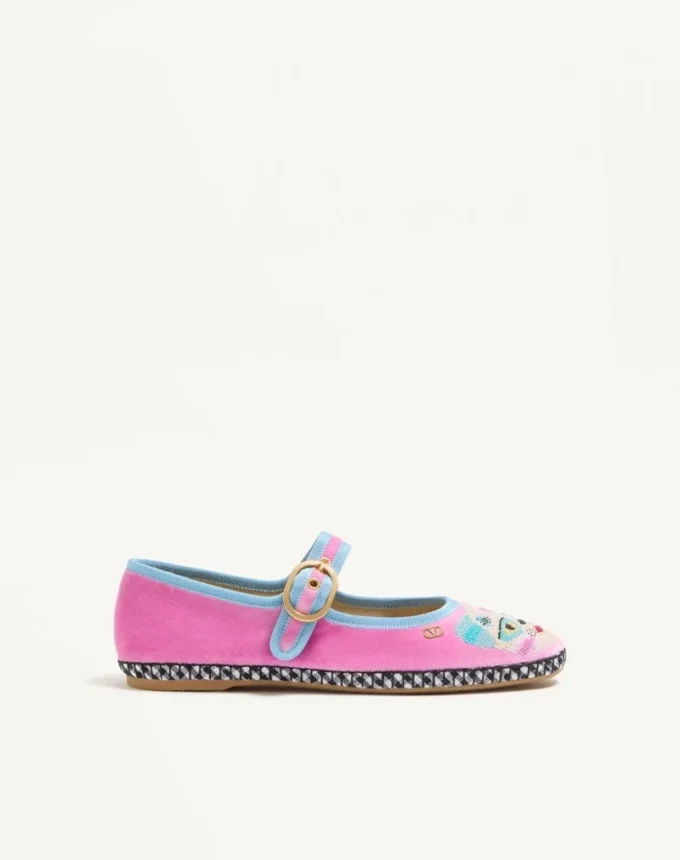 Mary-Jane Endouce Samt-Ballerinas mit Le Chat De La Maison-Stickerei Mary-Jane Endouce Samt-Ballerinas mit Le Chat De La Maison-Stickerei