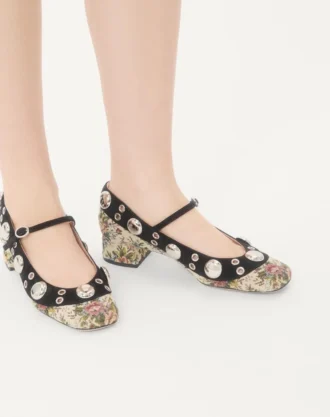 Mary-Jane Nellcôte Pumps aus Papier-Jacquardstoff mit Blumenmuster, 30 mm