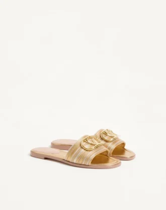 Metallic-Leder-Pantolette mit Vlogo-Signatur und Cornely-Stickerei