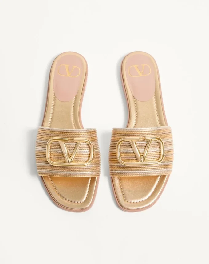 Metallic-Leder-Pantolette mit Vlogo-Signatur und Cornely-Stickerei