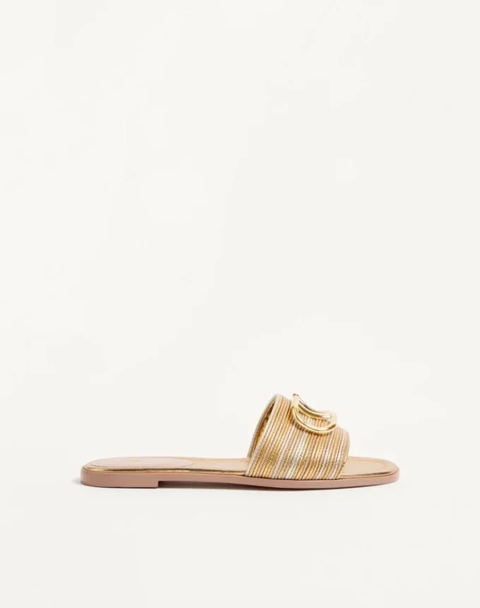 Metallic-Leder-Pantolette mit Vlogo-Signatur und Cornely-Stickerei