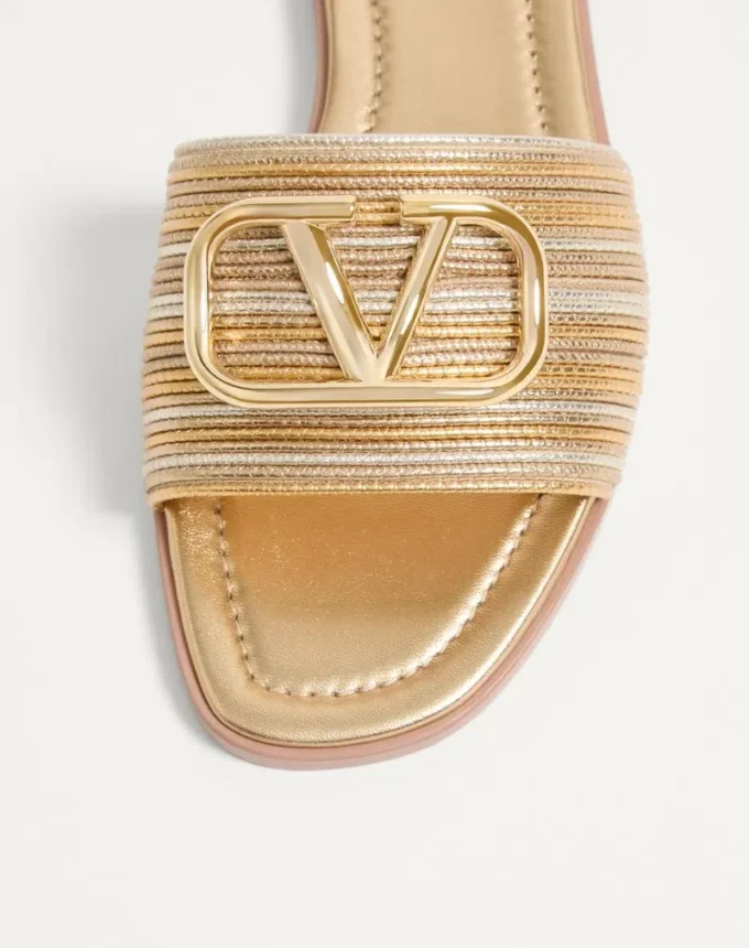 Metallic-Leder-Pantolette mit Vlogo-Signatur und Cornely-Stickerei