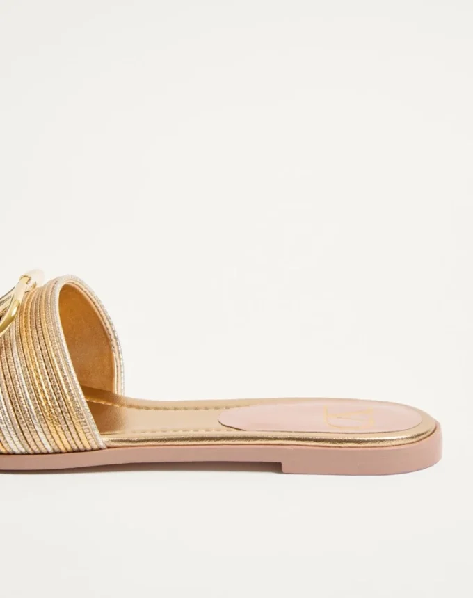 Metallic-Leder-Pantolette mit Vlogo-Signatur und Cornely-Stickerei