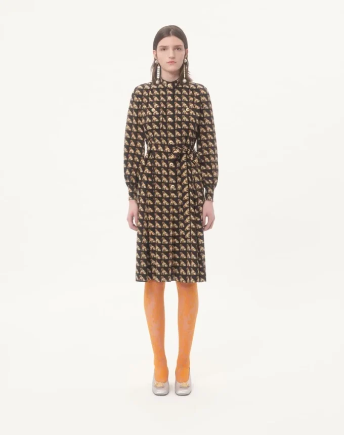 Midi-Kleid aus Crêpe de Chine mit Petit-Charles-Print Midi-Kleid aus Crêpe de Chine mit Petit-Charles-Print