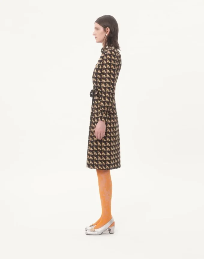 Midi-Kleid aus Crêpe de Chine mit Petit-Charles-Print Midi-Kleid aus Crêpe de Chine mit Petit-Charles-Print