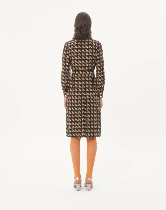 Midi-Kleid aus Crêpe de Chine mit Petit-Charles-Print Midi-Kleid aus Crêpe de Chine mit Petit-Charles-Print