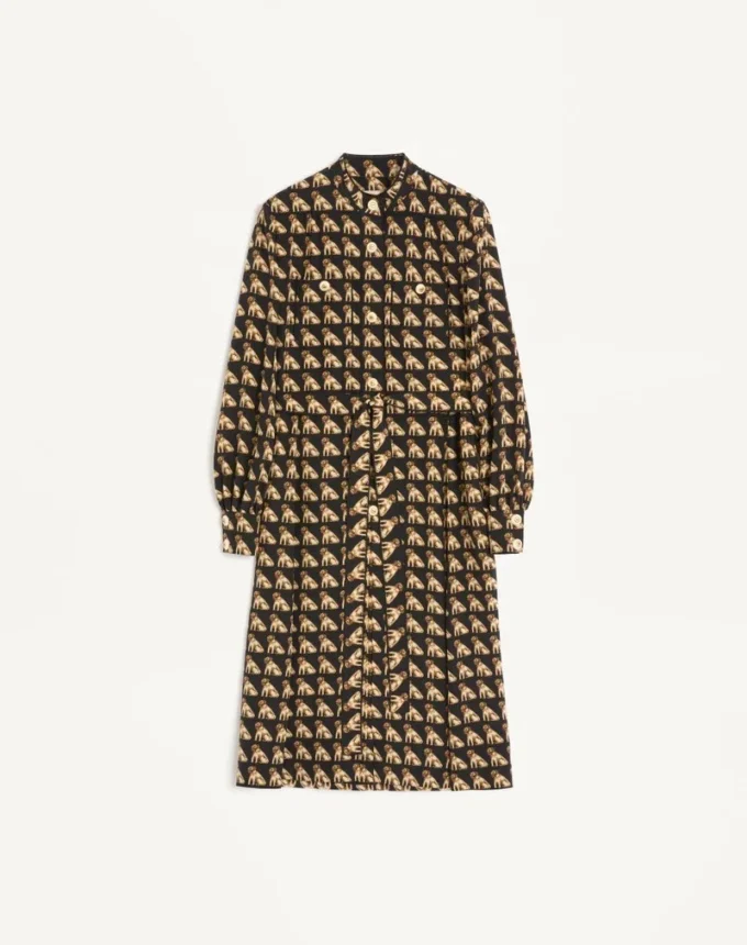 Midi-Kleid aus Crêpe de Chine mit Petit-Charles-Print Midi-Kleid aus Crêpe de Chine mit Petit-Charles-Print