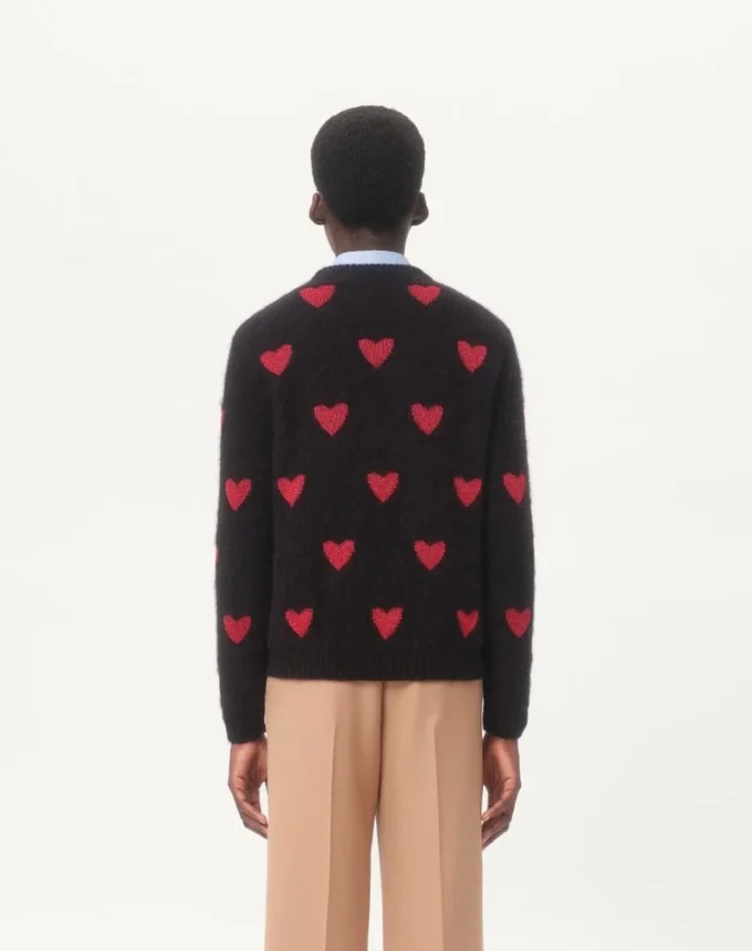 Mohair-Wolle- und Lurex-Pullover mit Herz-Jacquardmuster Mohair-Wolle- und Lurex-Pullover mit Herz-Jacquardmuster