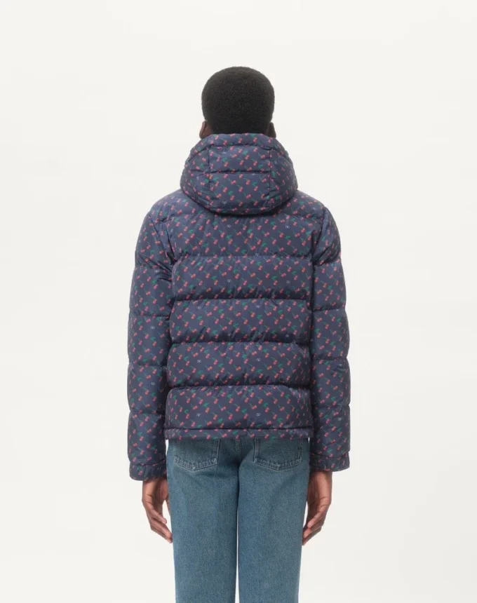 Nylon-Daunenjacke mit Kapuze und Cherryfic-Print Nylon-Daunenjacke mit Kapuze und Cherryfic-Print