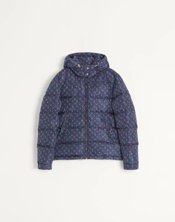 Nylon-Daunenjacke mit Kapuze und Cherryfic-Print Nylon-Daunenjacke mit Kapuze und Cherryfic-Print