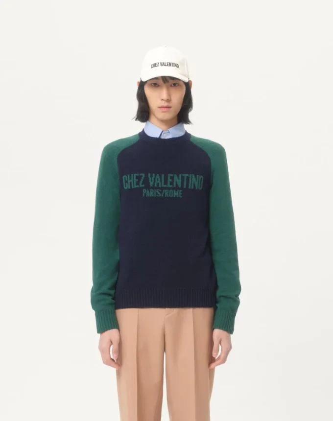 Pullover aus Wolle und Baumwolle mit Chez Valentino Jacquard-Muster Pullover aus Wolle und Baumwolle mit Chez Valentino Jacquard-Muster