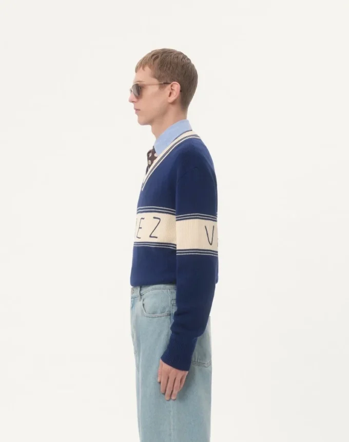 Pullover aus Wolle und Baumwolle mit Chez Valentino Jacquard-Muster Pullover aus Wolle und Baumwolle mit Chez Valentino Jacquard-Muster