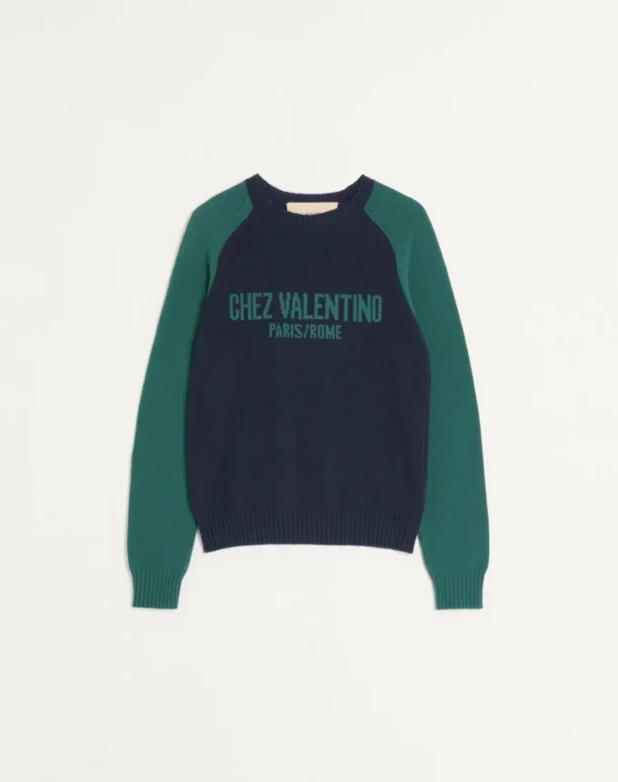 Pullover aus Wolle und Baumwolle mit Chez Valentino Jacquard-Muster Pullover aus Wolle und Baumwolle mit Chez Valentino Jacquard-Muster