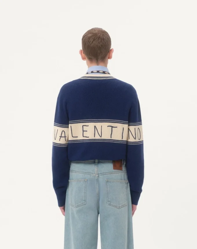 Pullover aus Wolle und Baumwolle mit Chez Valentino Jacquard-Muster Pullover aus Wolle und Baumwolle mit Chez Valentino Jacquard-Muster