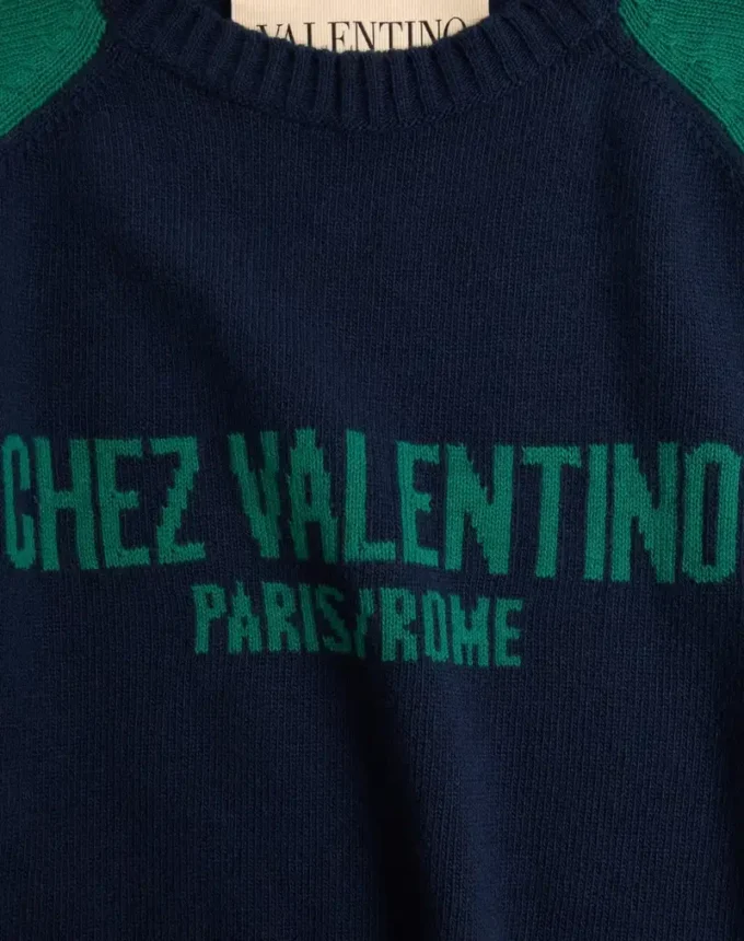 Pullover aus Wolle und Baumwolle mit Chez Valentino Jacquard-Muster Pullover aus Wolle und Baumwolle mit Chez Valentino Jacquard-Muster