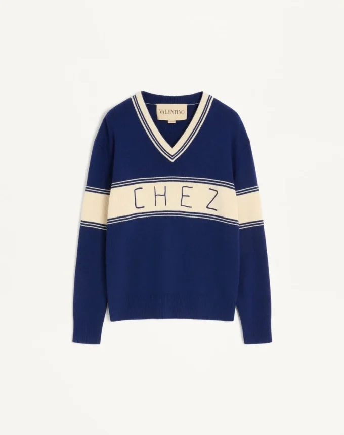 Pullover aus Wolle und Baumwolle mit Chez Valentino Jacquard-Muster Pullover aus Wolle und Baumwolle mit Chez Valentino Jacquard-Muster