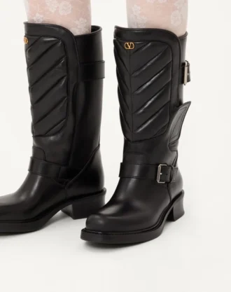 Rayons Bikerstiefel aus Kalbsleder und Nappaleder mit Chevron-Muster 40 mm