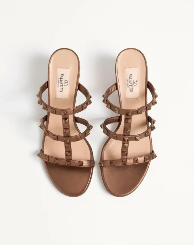 Rockstud Metallic-Sandalen aus Kalbsleder mit 60 mm Absatz