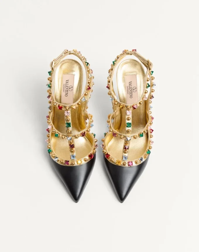 Rockstud Pumps aus Kalbsleder mit Cabochon und 100-mm-Kristallen Rockstud Pumps aus Kalbsleder mit Cabochon und 100-mm-Kristallen