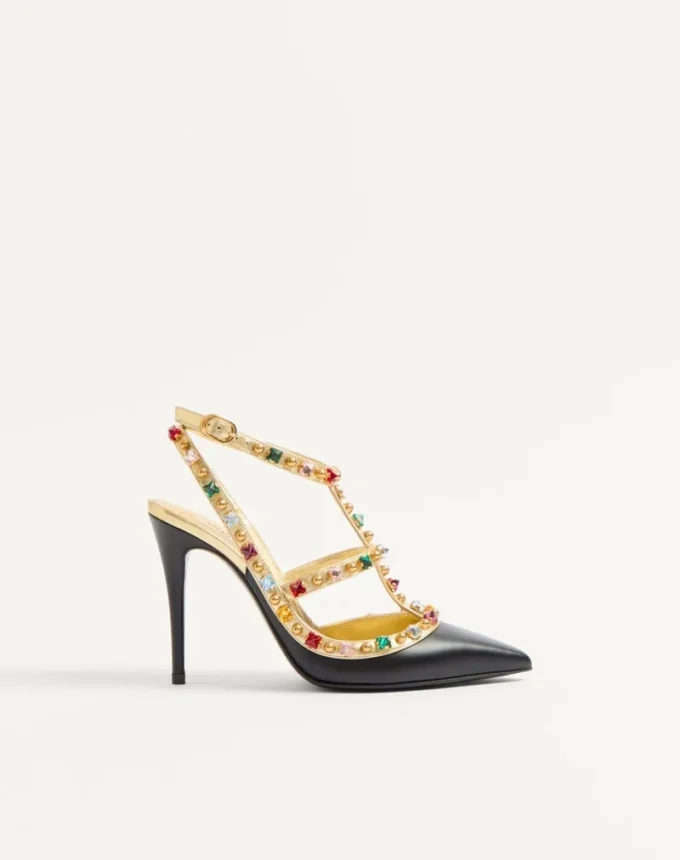 Rockstud Pumps aus Kalbsleder mit Cabochon und 100-mm-Kristallen Rockstud Pumps aus Kalbsleder mit Cabochon und 100-mm-Kristallen
