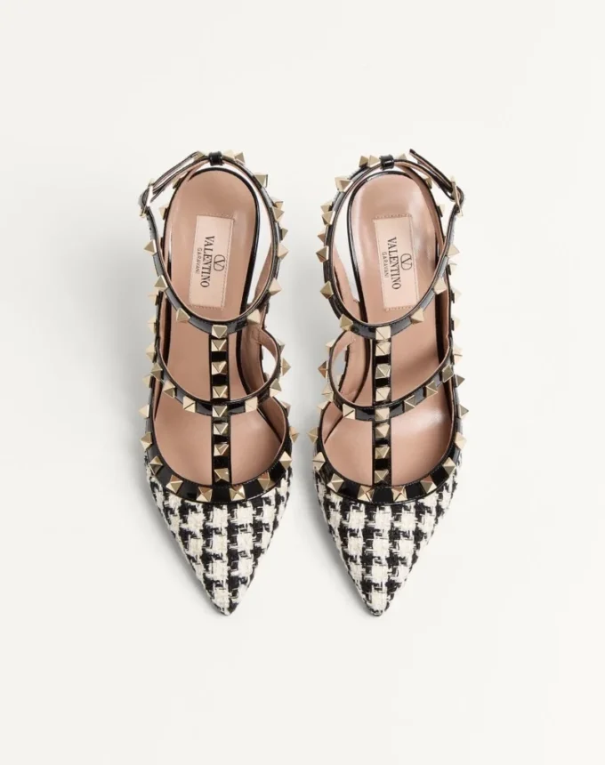 Rockstud Pumps aus Pied-De-Poule-Stoff 100 mm