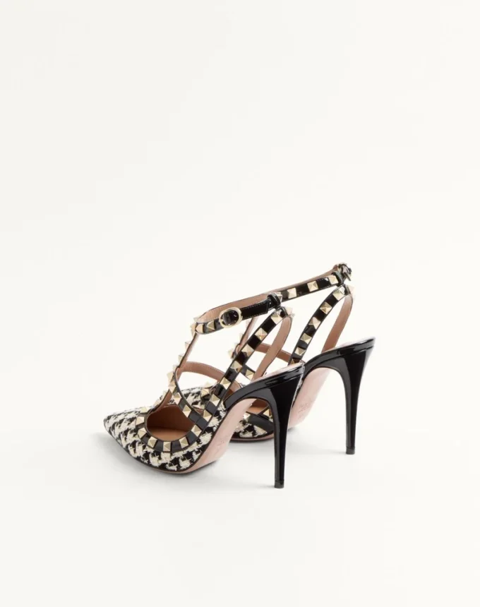 Rockstud Pumps aus Pied-De-Poule-Stoff 100 mm