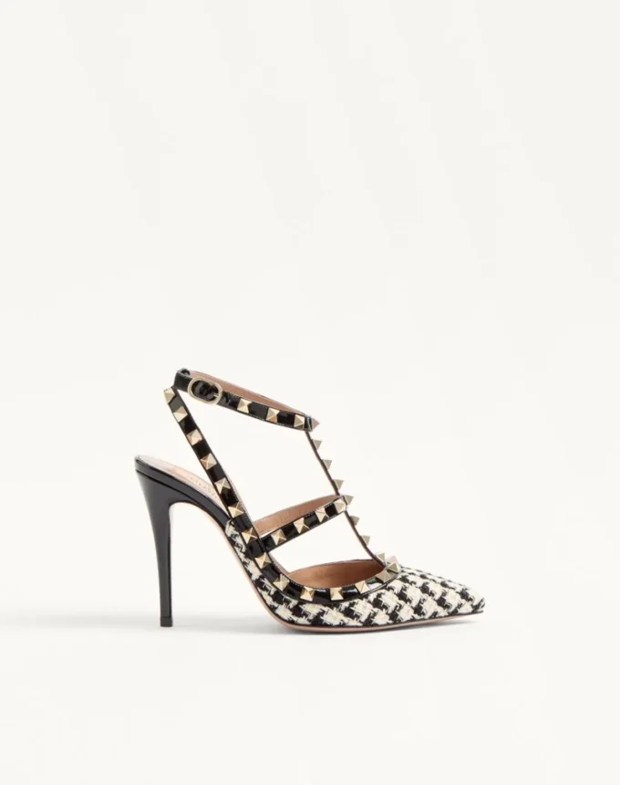 Rockstud Pumps aus Pied-De-Poule-Stoff 100 mm