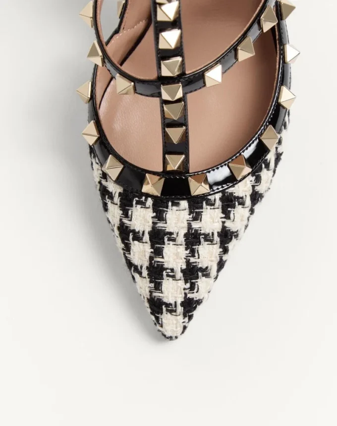Rockstud Pumps aus Pied-De-Poule-Stoff 100 mm