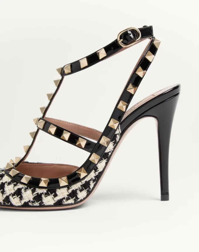 Rockstud Pumps aus Pied-De-Poule-Stoff 100 mm