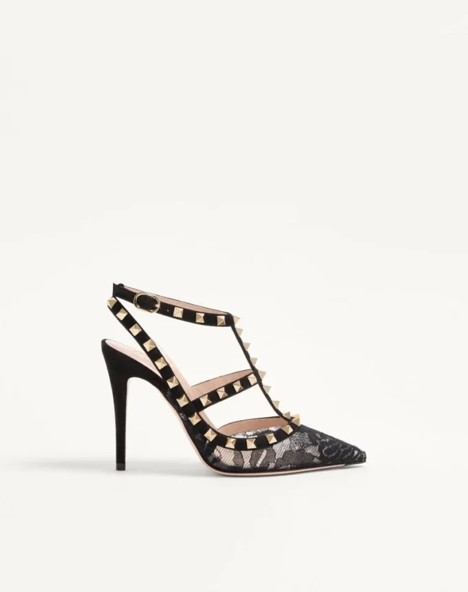Rockstud-Pumps mit Riemchen und 100-mm-Absatz