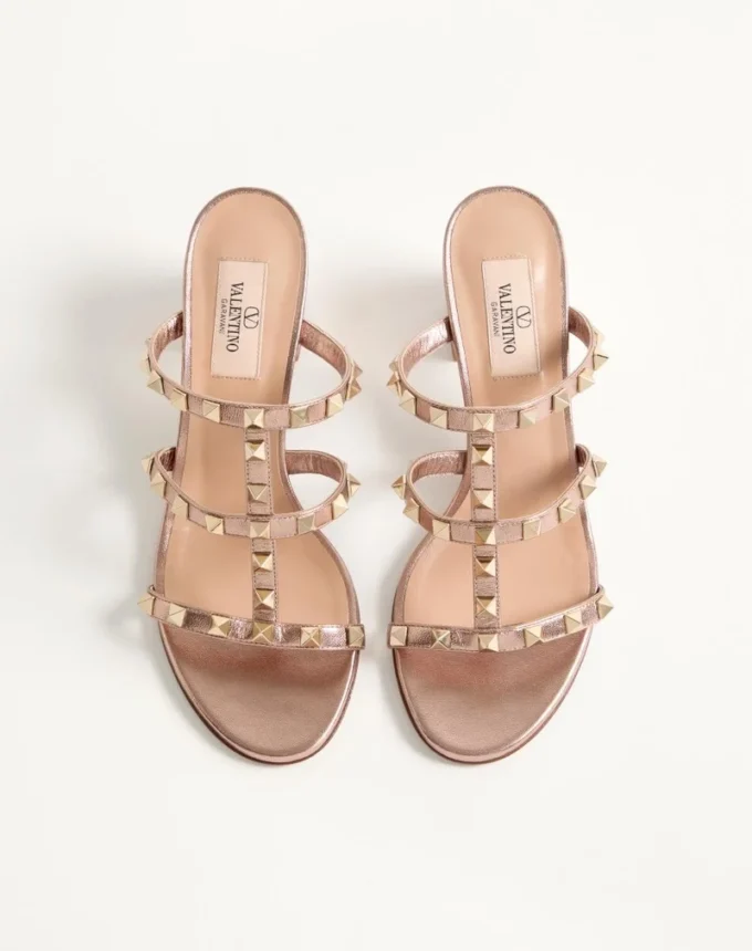 Rockstud Slide Sandal aus laminiertem Nappaleder 60 mm