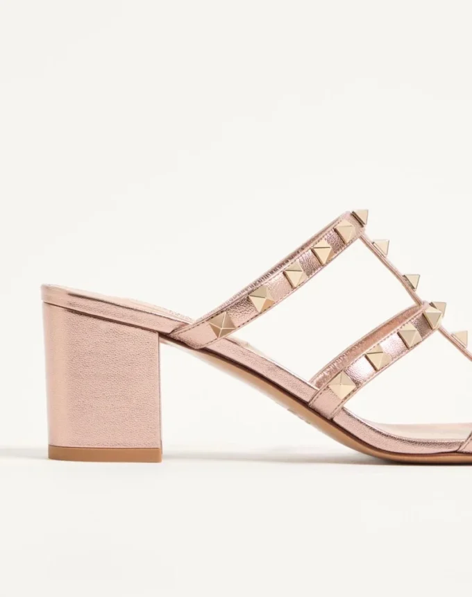 Rockstud Slide Sandal aus laminiertem Nappaleder 60 mm