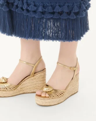 Royal Wedge Sandal aus metallischem Nappaleder 100 mm Royal Wedge Sandal aus metallischem Nappaleder 100 mm