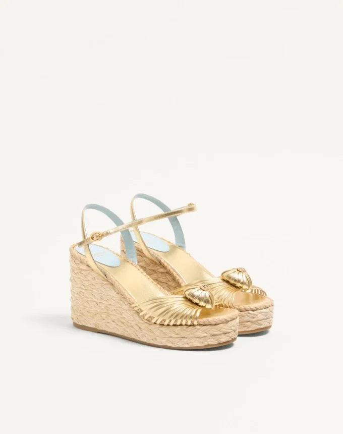 Royal Wedge Sandal aus metallischem Nappaleder 100 mm Royal Wedge Sandal aus metallischem Nappaleder 100 mm