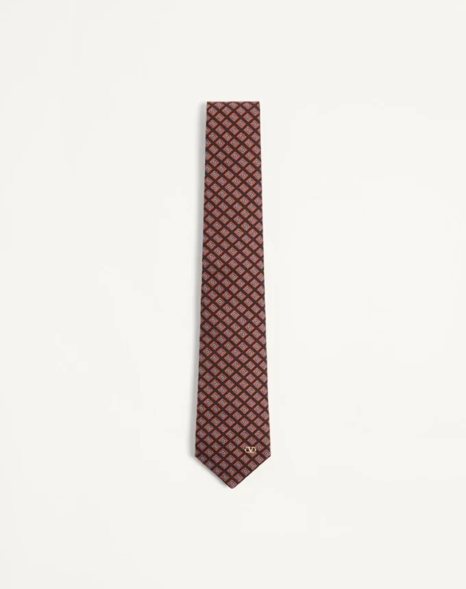 Valentie Jacquard-Baumwollkrawatte mit Kammermuster und VLogo-Signaturdetail Valentie Jacquard-Baumwollkrawatte mit Kammermuster und VLogo-Signaturdetail