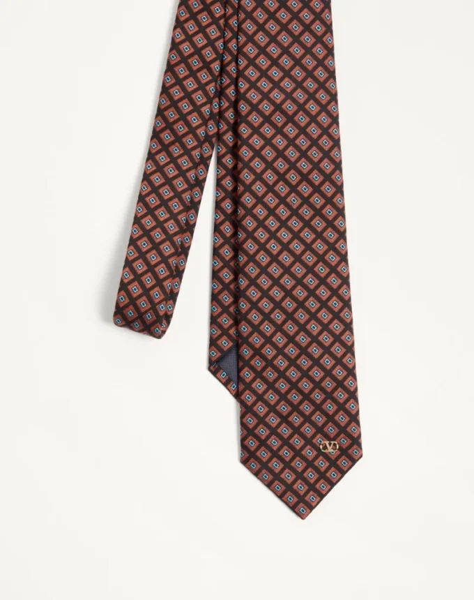 Valentie Jacquard-Baumwollkrawatte mit Kammermuster und VLogo-Signaturdetail Valentie Jacquard-Baumwollkrawatte mit Kammermuster und VLogo-Signaturdetail