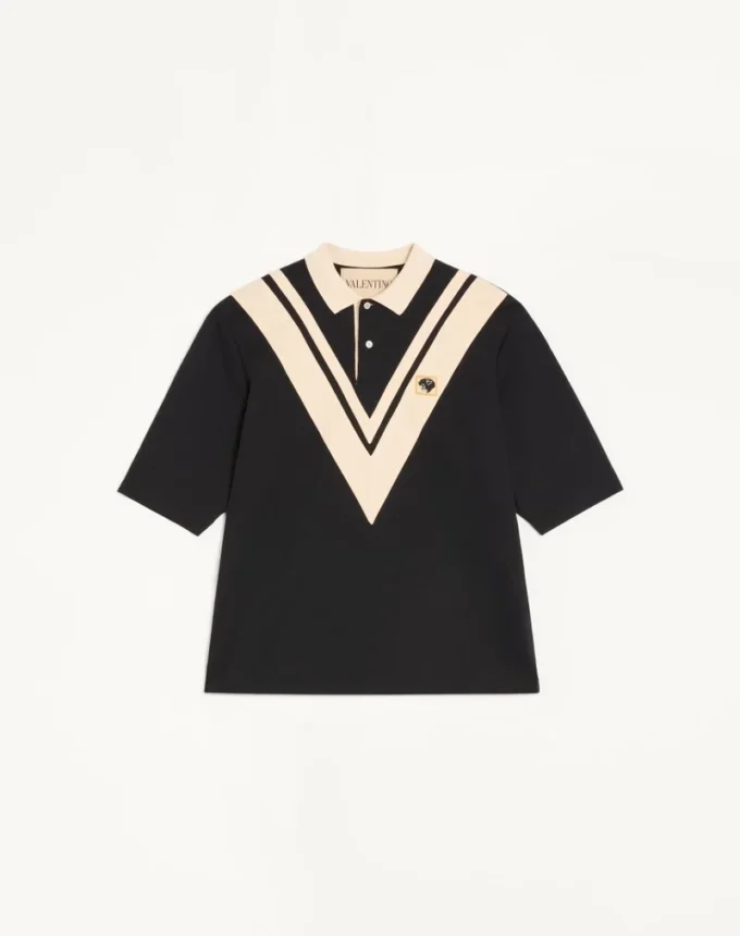 Valentino Baumwoll-Polo mit eingearbeitetem V und gesticktem Panther-Aufnäher Valentino Baumwoll-Polo mit eingearbeitetem V und gesticktem Panther-Aufnäher