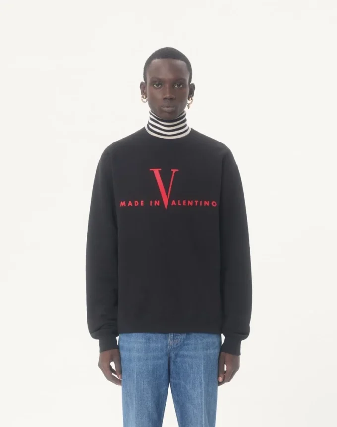 Valentino Baumwoll-Sweatshirt mit Rundhalsausschnitt und „Made In Valentino”-Print Valentino Baumwoll-Sweatshirt mit Rundhalsausschnitt und „Made In Valentino”-Print